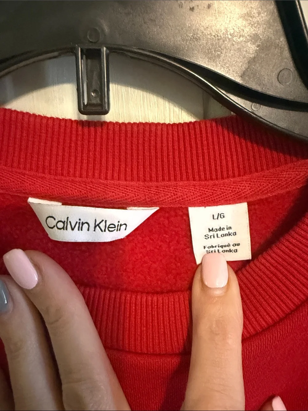 Calvin Klein Red Crewneck Sweatshirt with Black Sleeve Logo